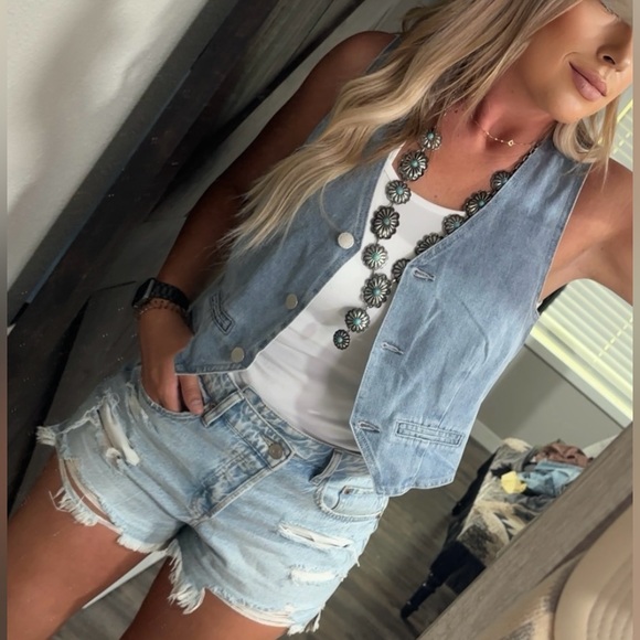 Denim button up blazer/vest top - Picture 1 of 2
